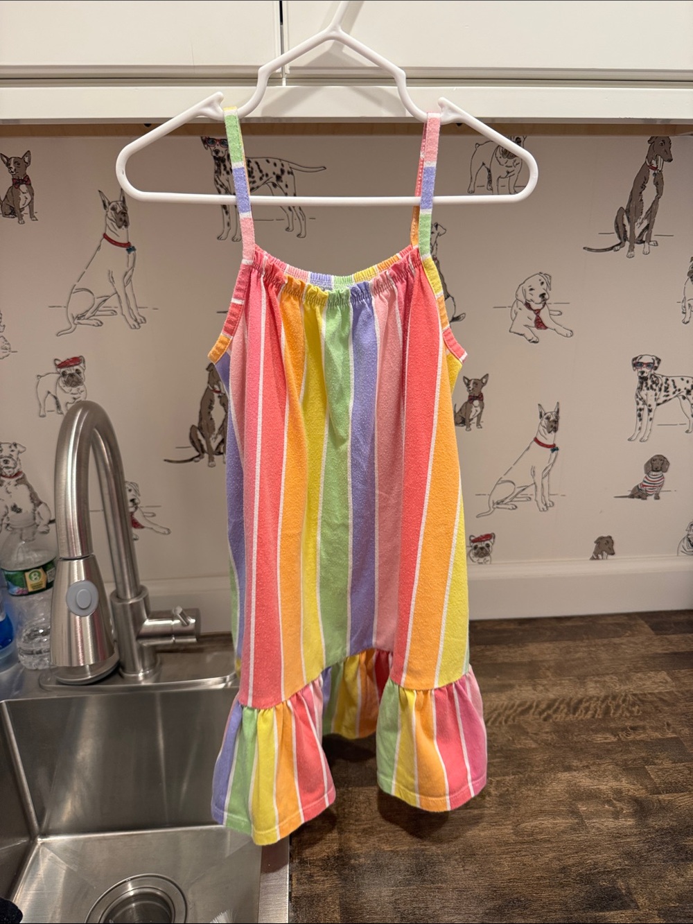 Girls Rainbow Stripe Ruffle Hem Sundress